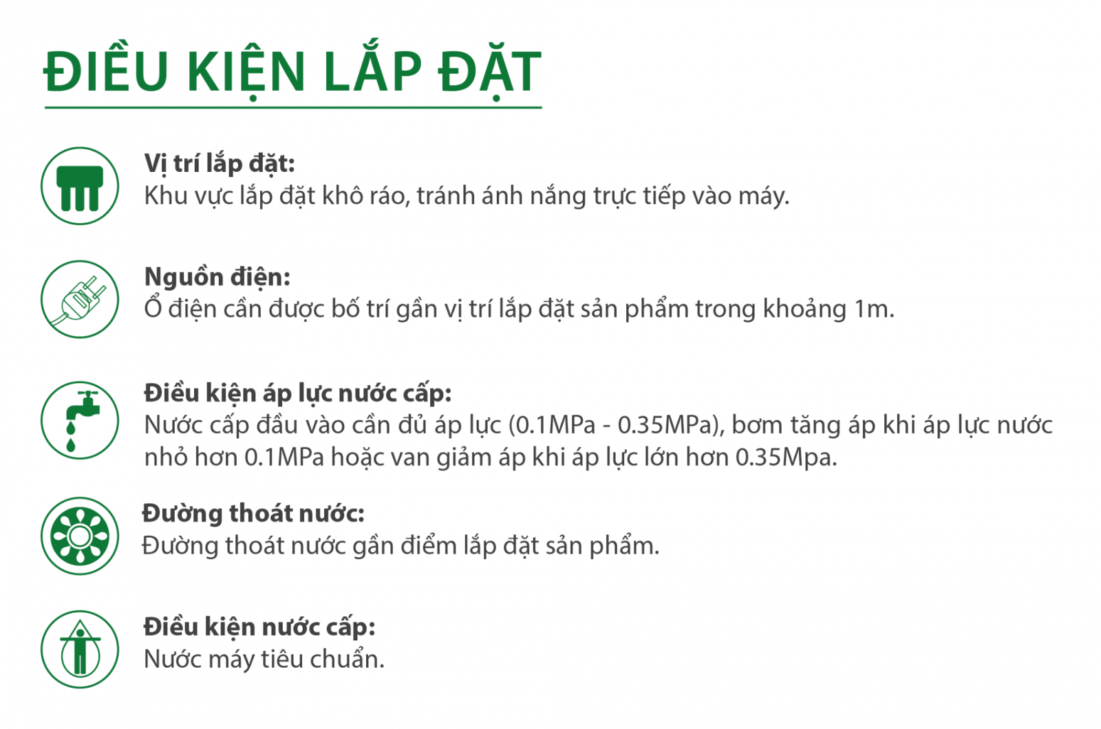 Điều kiện lắp đặt cụ thể