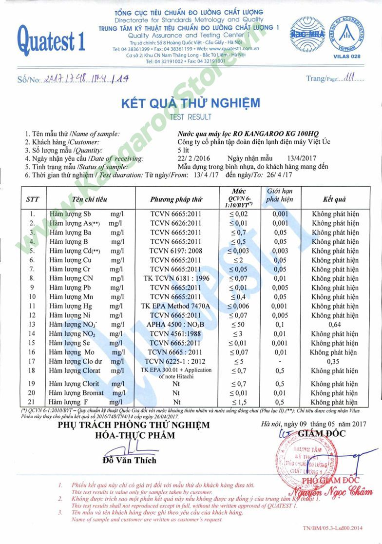 Giấy kết quả thử nghiệm